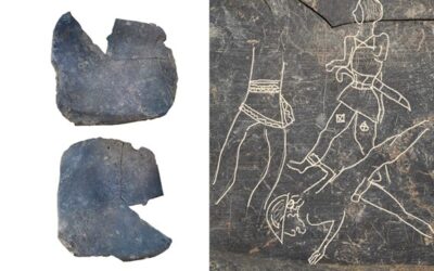 Investigadores del CSIC hallan escenas de guerreros de los siglos VI-V a.C. grabadas en una placa de pizarra en el yacimiento tartésico de Casas del Turuñuelo